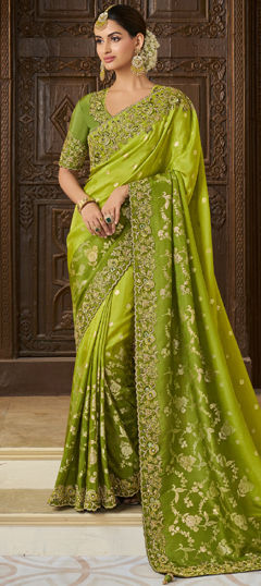 Green color Saree in Viscose fabric with Embroidered, Resham, Sequence, Stone, Zari work