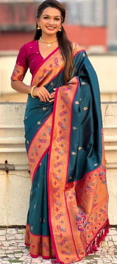 Blue color Saree in Silk fabric with Weaving work