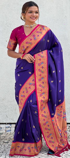 Purple and Violet color Saree in Silk fabric with Weaving work