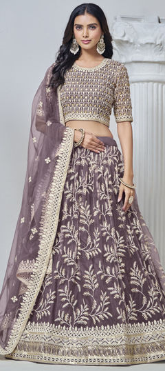 Purple and Violet color Lehenga in Net fabric with Embroidered, Sequence, Thread work