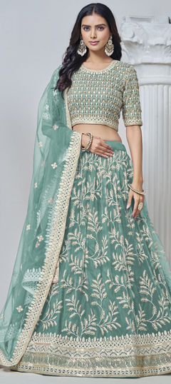 Blue color Lehenga in Net fabric with Embroidered, Sequence, Thread work