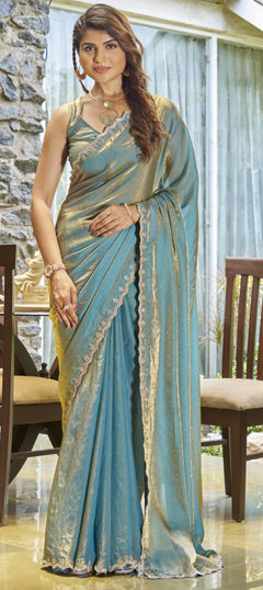 Blue color Saree in Silk fabric with Zircon work