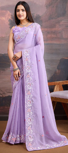 Purple and Violet color Saree in Organza Silk fabric with Embroidered, Sequence, Thread work