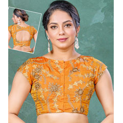 Yellow color Blouse in Silk fabric with Embroidered, Thread work
