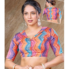 Multicolor color Blouse in Satin Silk fabric with Printed work