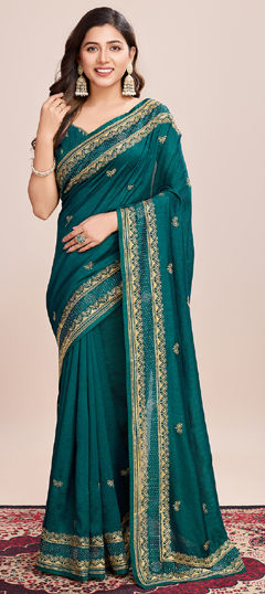 Blue color Saree in Art Silk fabric with Embroidered, Thread work