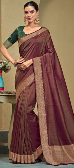 Red and Maroon color Saree in Silk fabric with Weaving work