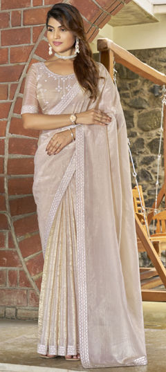 Pink and Majenta color Saree in Crushed Silk fabric with Zircon work