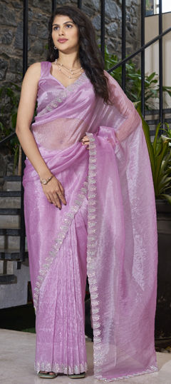 Purple and Violet color Saree in Organza Silk fabric with Moti, Zircon work