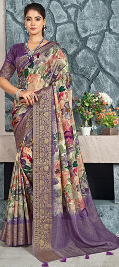 Multicolor color Saree in Silk fabric with Printed, Weaving work