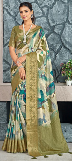 Multicolor color Saree in Silk fabric with Printed, Weaving work