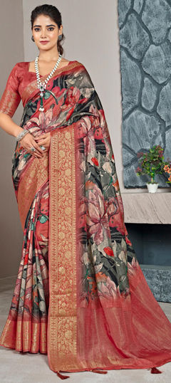 Multicolor color Saree in Silk fabric with Printed, Weaving work