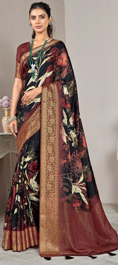 Multicolor color Saree in Silk fabric with Printed, Weaving work