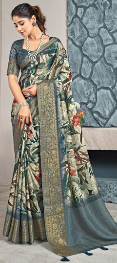 Multicolor color Saree in Silk fabric with Printed, Weaving work