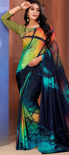 Multicolor color Saree in Crepe Silk fabric with Printed work