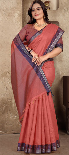 Pink and Majenta color Saree in Linen fabric with Printed work