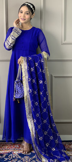 Blue color Salwar Kameez in Georgette fabric with Embroidered, Thread work