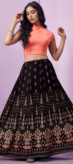 Black and Grey color Skirt in Rayon fabric with Printed work