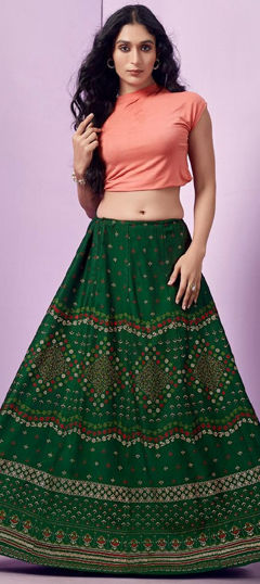 Green color Skirt in Rayon fabric with Printed work