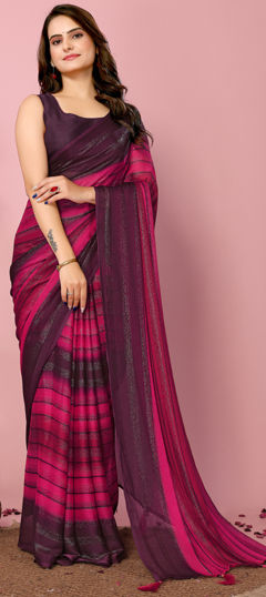 Pink and Majenta color Readymade Saree in Art Silk fabric with Printed work