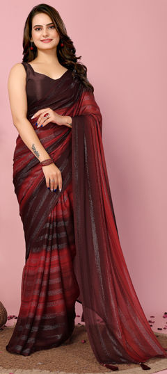 Red and Maroon color Readymade Saree in Art Silk fabric with Printed work