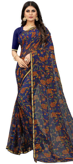 Blue color Saree in Chiffon fabric with Printed work