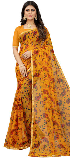 Yellow color Saree in Chiffon fabric with Printed work