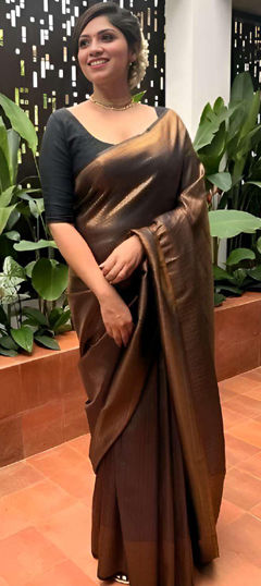 Black and Grey color Saree in Art Silk fabric with Weaving work