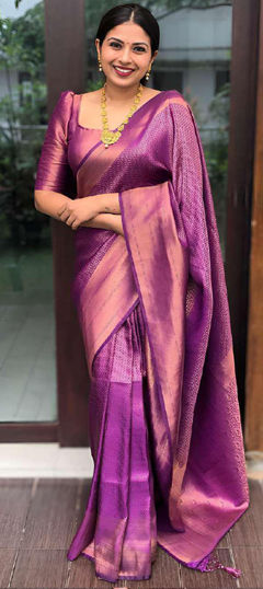 Purple and Violet color Saree in Art Silk fabric with Weaving work