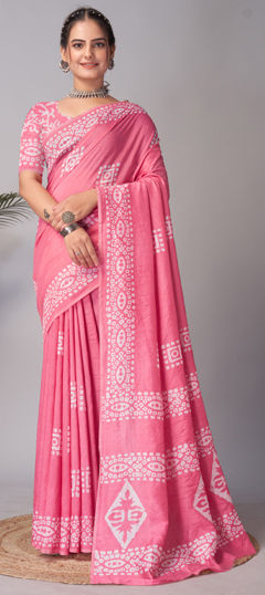 Pink and Majenta color Saree in Cotton fabric with Printed work