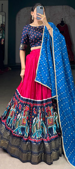 Pink and Majenta color Lehenga in Velvet fabric with Embroidered, Sequence, Thread work