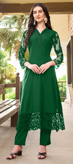 Green color Salwar Kameez in Art Silk fabric with Cut Dana, Embroidered, Resham, Thread work