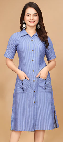 Blue color Dress in Cotton fabric with Thread work