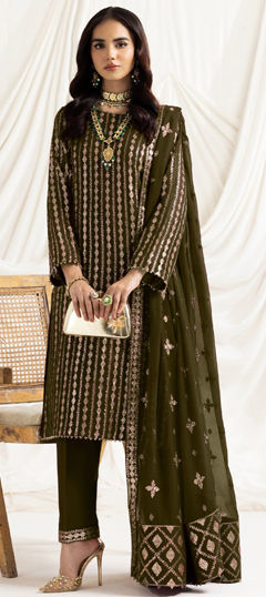 Green color Salwar Kameez in Georgette fabric with Embroidered, Thread, Zari work