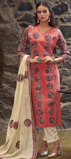 Red and Maroon color Salwar Kameez in Cotton fabric with Digital Print, Gota Patti, Patch, Resham work