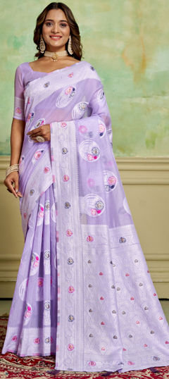 Purple and Violet color Saree in Cotton fabric with Weaving work