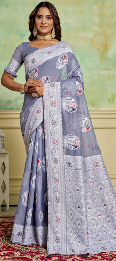 Black and Grey color Saree in Cotton fabric with Weaving work