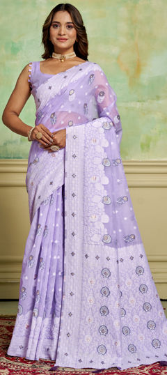 Purple and Violet color Saree in Cotton fabric with Weaving work