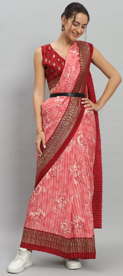 Pink and Majenta color Readymade Saree in Art Silk, Silk fabric with Floral, Printed work