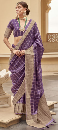 Purple and Violet color Saree in Silk fabric with Weaving work