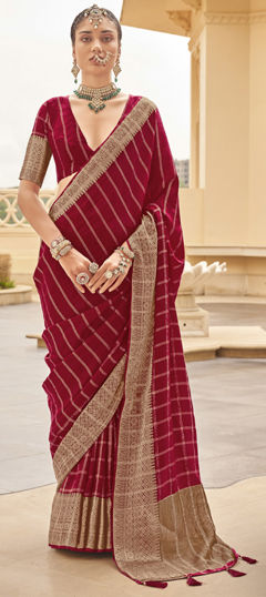 Red and Maroon color Saree in Silk fabric with Weaving work