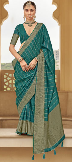 Blue color Saree in Silk fabric with Weaving work