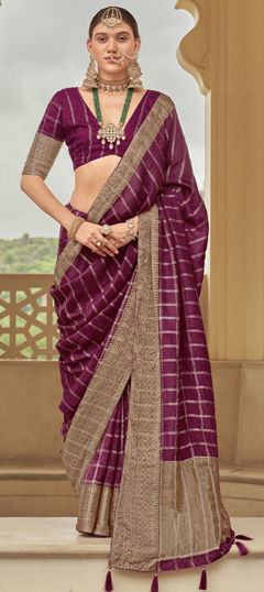 Purple and Violet color Saree in Silk fabric with Weaving work