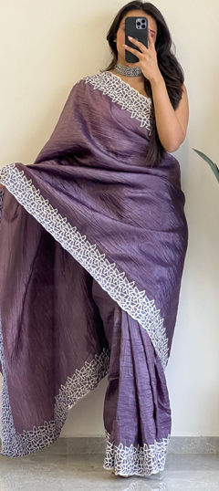 Purple and Violet color Saree in Crushed Silk fabric with Weaving work