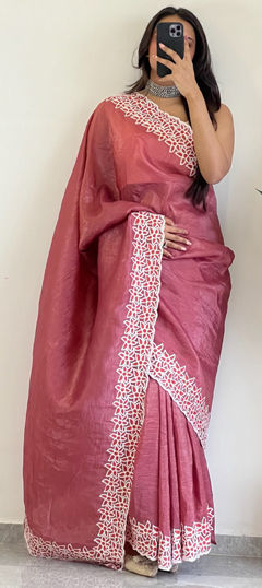 Pink and Majenta color Saree in Crushed Silk fabric with Weaving work