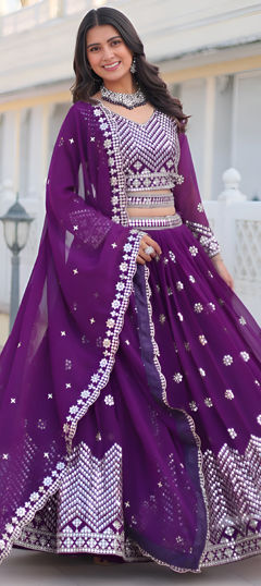 Purple and Violet color Ready to Wear Lehenga in Faux Georgette fabric with Embroidered, Sequence, Thread work