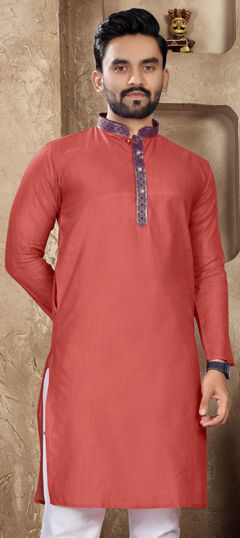 Pink and Majenta color Kurta in Linen fabric with Thread work