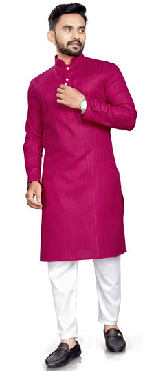 Pink and Majenta color Kurta Pyjamas in Cotton fabric with Thread work