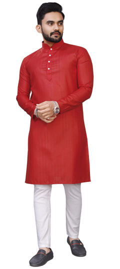 Red and Maroon color Kurta Pyjamas in Cotton fabric with Thread work