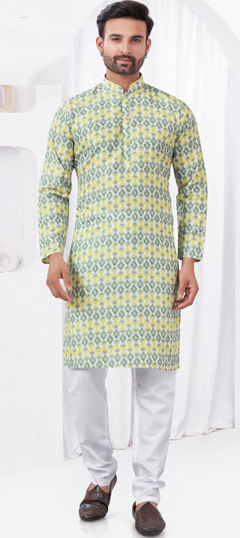 Yellow color Kurta Pyjamas in Rayon fabric with Digital Print work